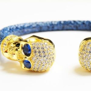 AGACCI Python Leather Silver Skull Bracelet Italy